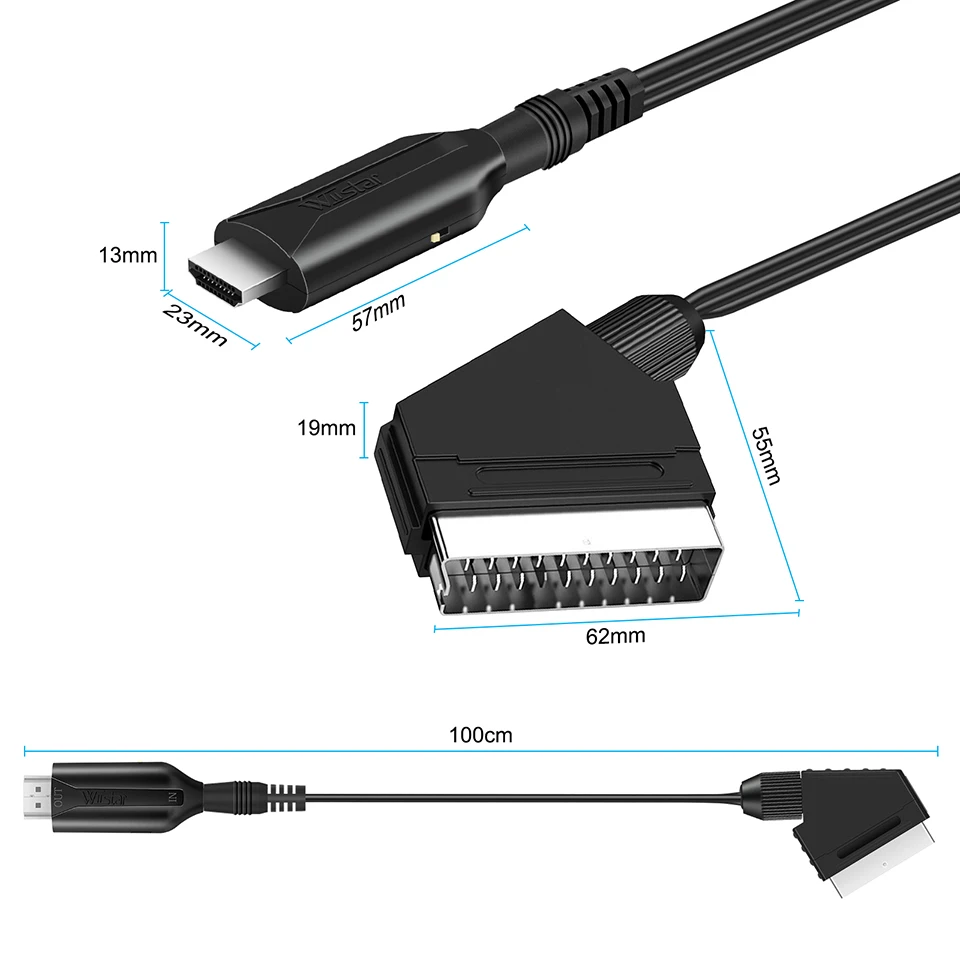 SCART to HDMI Converter with Cable, Scart in HDMI Out HD 720P/1080P Switch Video Audio Converter Adapter for HDTV DVD