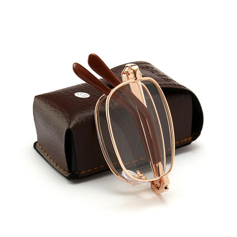 2024 Bifocal Folding Reading Glasses With Leather Box Men Women Collapsible Metal Lenses Eyewear Farsighted Eyeglasses Diopter