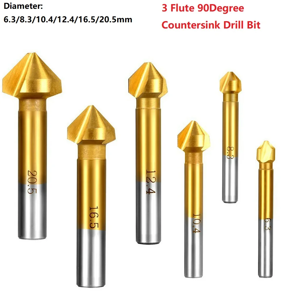 3Flute HSS Countersink Drill Bit 90Degree Countersink Chamfering Tools Drill Bits Chamfer Cutter 6.3/8.3/10.4/12.4/16.5/20.5mm
