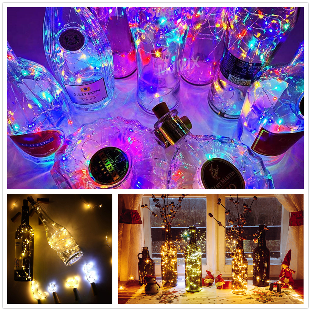 1Pcs Copper Wire LED Garland Solar Powered Cork Wine Bottle Lights Christmas LED String Light Party Wedding Decoration Lamp