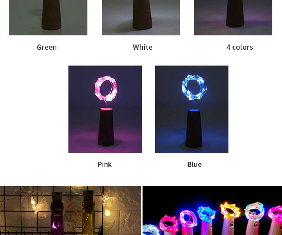 1Pcs Copper Wire LED Garland Solar Powered Cork Wine Bottle Lights Christmas LED String Light Party Wedding Decoration Lamp