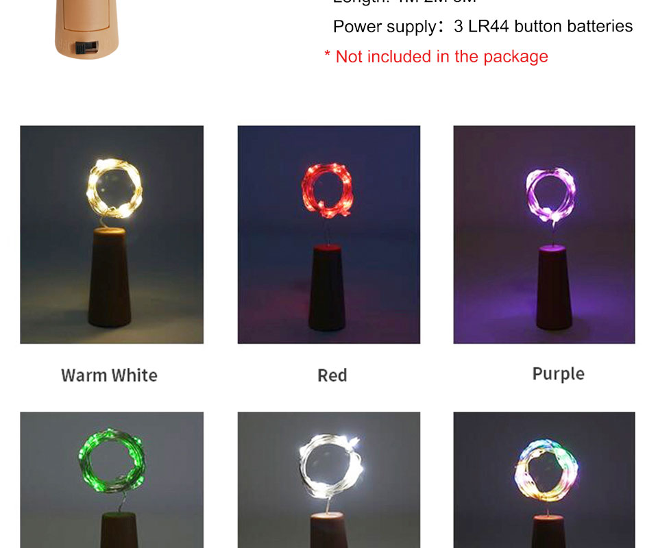 1Pcs Copper Wire LED Garland Solar Powered Cork Wine Bottle Lights Christmas LED String Light Party Wedding Decoration Lamp