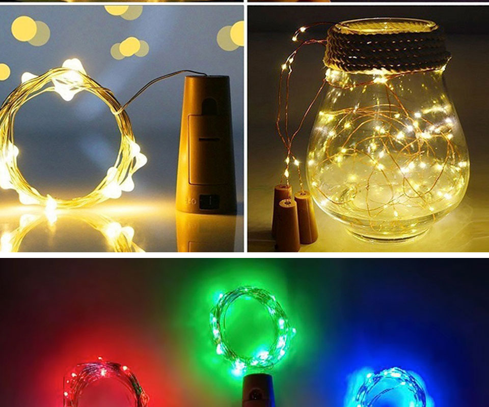 1Pcs Copper Wire LED Garland Solar Powered Cork Wine Bottle Lights Christmas LED String Light Party Wedding Decoration Lamp