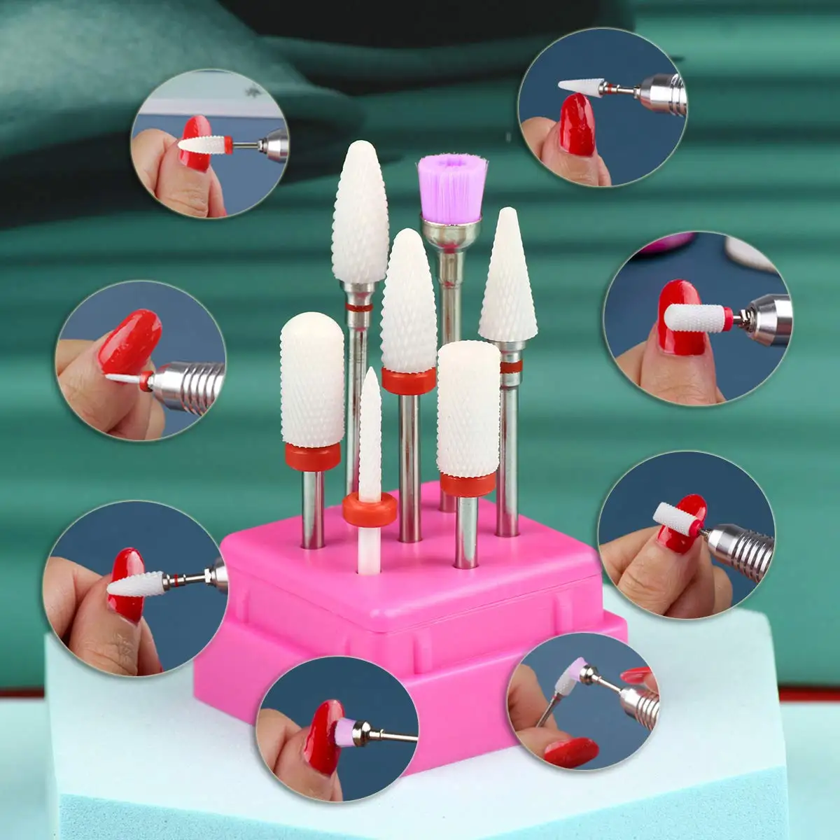 7Pcs Ceramic Nail Drill Bits Set for Nails Gel Polish Cuticle Manicure Milling Cutter For Manicure Kits Tools with Holder