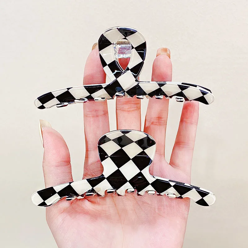 New Women Elegant Checkerboard Acrylic Hair Claw Temperament Geometric Headband Hair Clips Hairpins Fahion Hair Accessories Gift