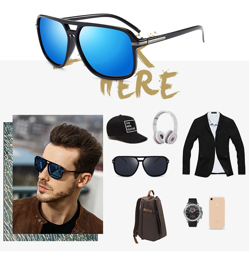 VIVIBEE Men Polarized Night Vision Glasses Yellow Retro Square Oversized Photochromic Goggles Women Fashion Driving Sunglasses