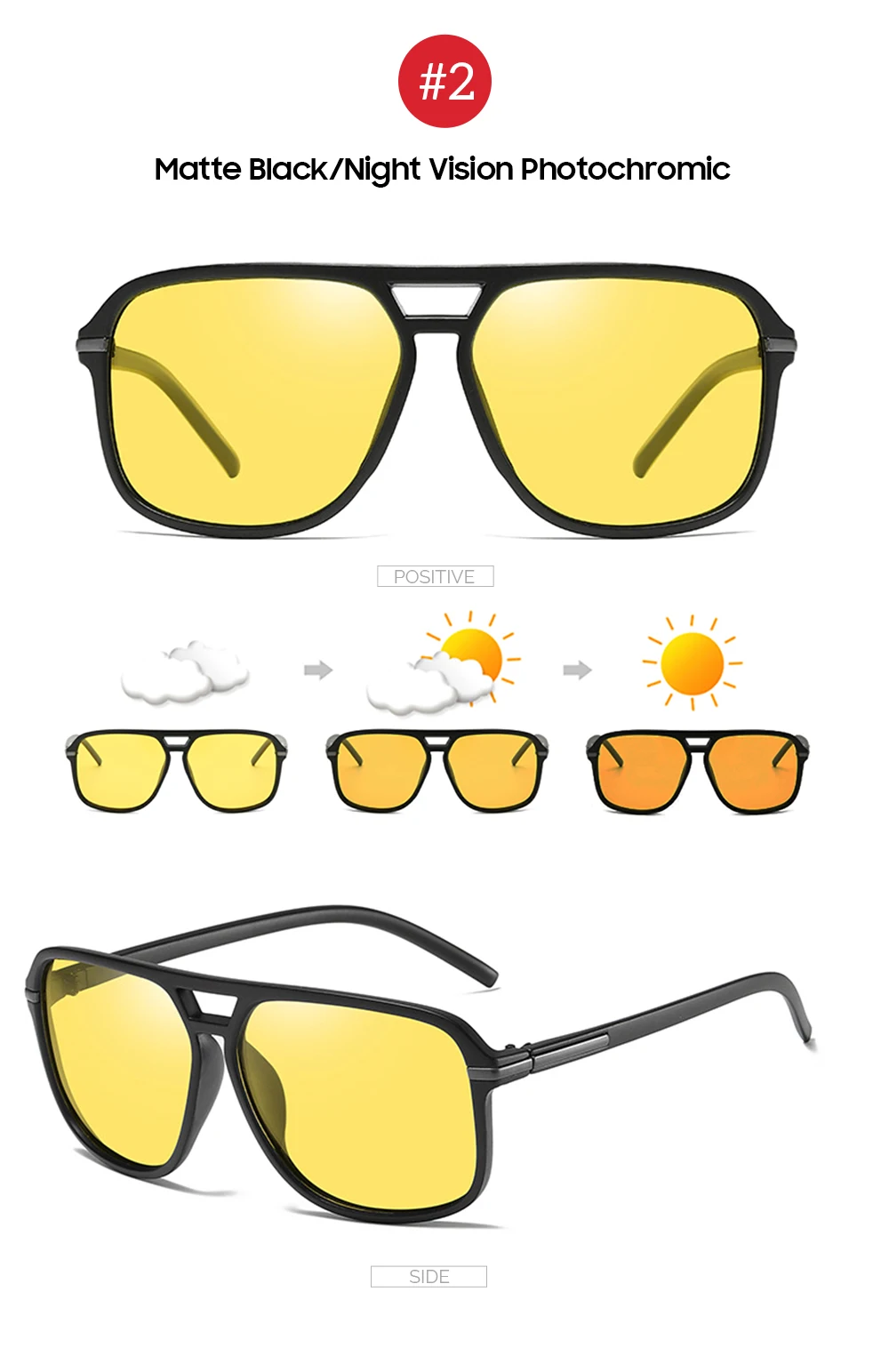 VIVIBEE Men Polarized Night Vision Glasses Yellow Retro Square Oversized Photochromic Goggles Women Fashion Driving Sunglasses