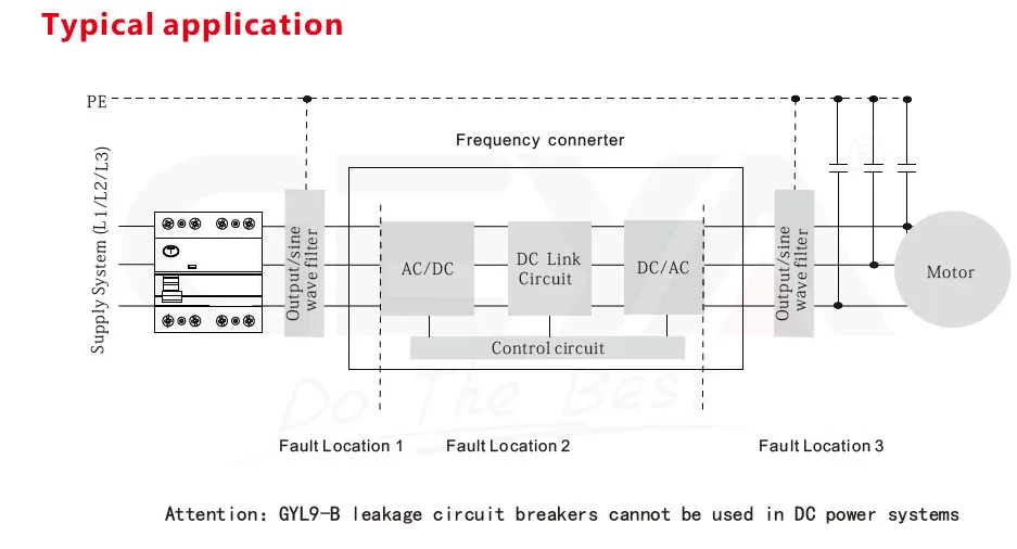 GEYA GYL9 TYPE B RCD RCCB Din Rail Earth Leakage Current Breaker DC 2Pole 40A 63A 30mA 100mA 300mA 6KA Diret Current (6mA)