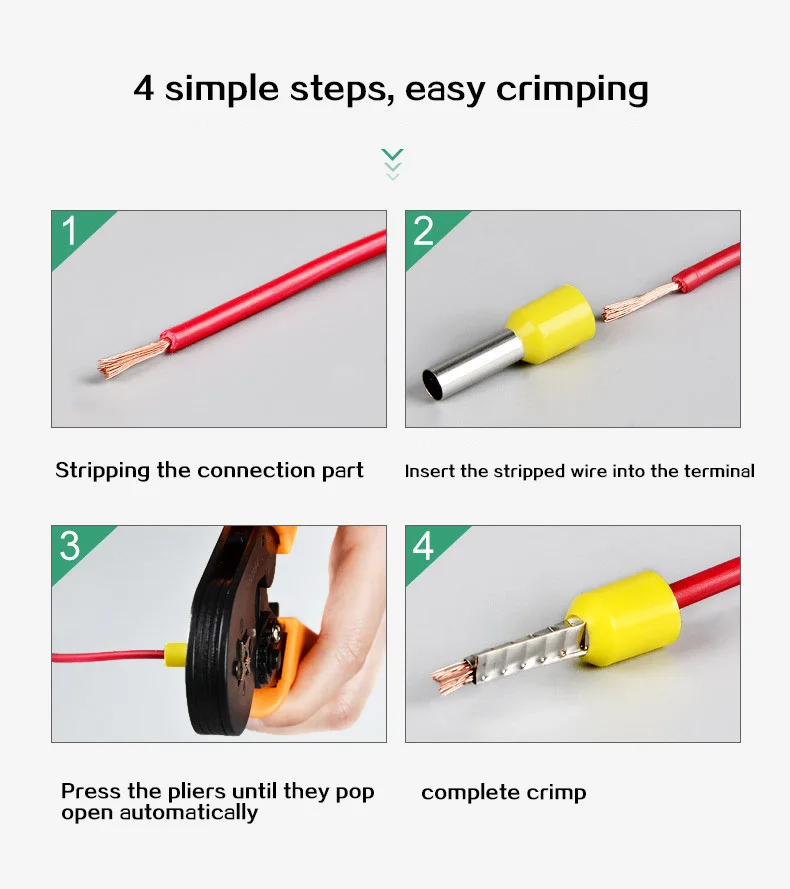 100PCS Insulated Ferrules Terminal Block E0508 E7508 E1008 1508 Cord End Wire Connector Electrical Crimp Terminator Cold Pressed