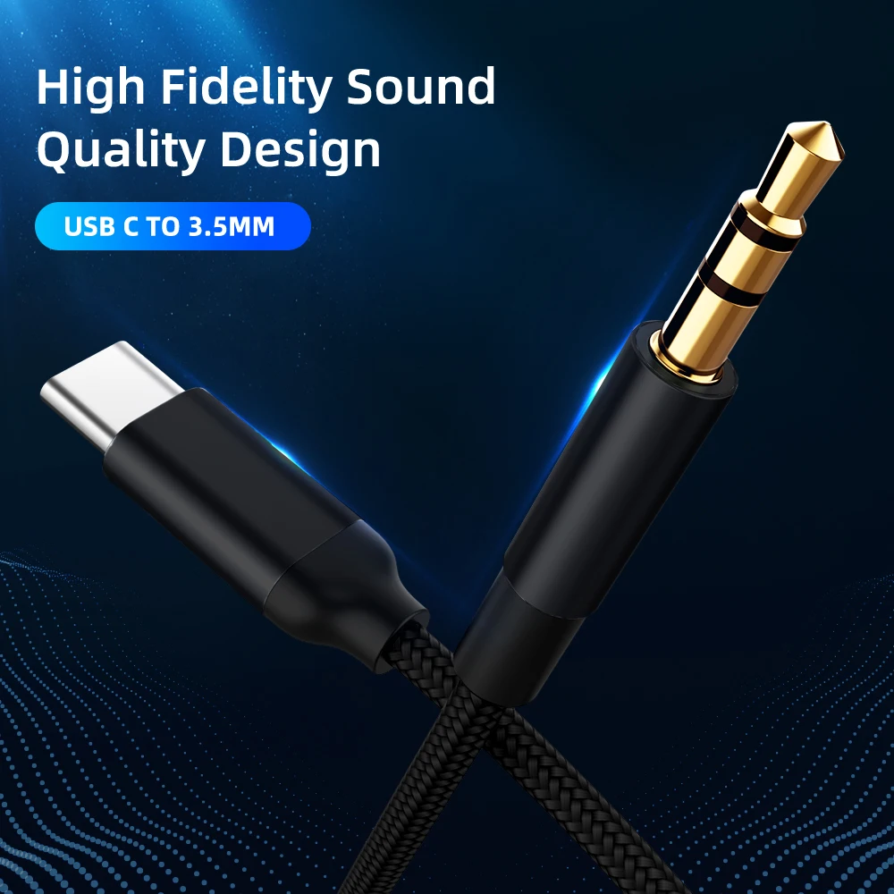 NNBILI USB C to 3.5 MM Jack AUX Cable Type-C Audio Cabel for Car Speaker Headphone Auxiliary Adapter For Huawei Sumsang Xiaomi