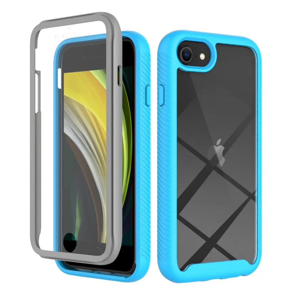 For iPhone SE2 2020 Shockproof Clear PC Case Screen Protector TPU Bumper Cover for iPhone SE 3 2022,iPhone 7/8 Case