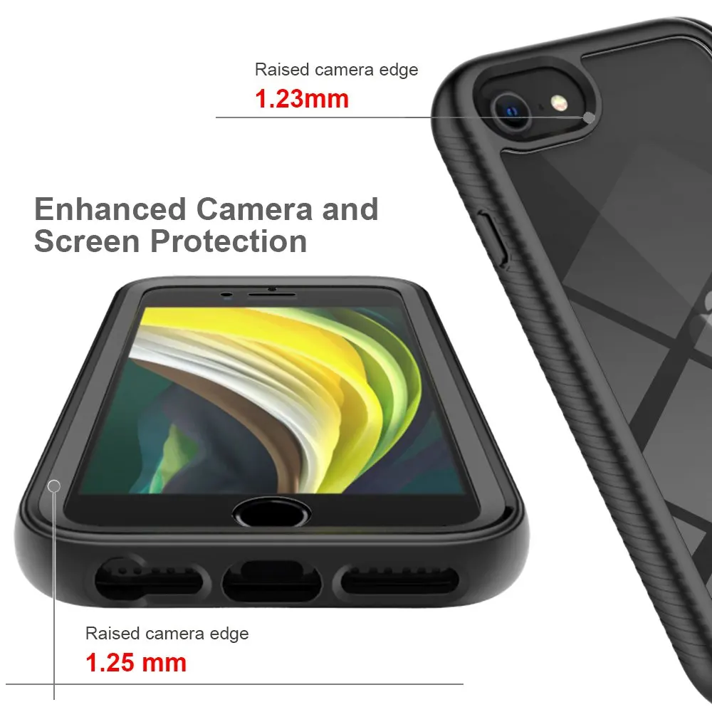For iPhone SE2 2020 Shockproof Clear PC Case Screen Protector TPU Bumper Cover for iPhone SE 3 2022,iPhone 7/8 Case
