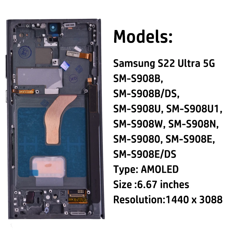 AMOLED Display For Samsung Galaxy S22 Ultra 5G Display Touch Screen Replacement S22 Ultra S908B LCD Support S Pen Fingerprint