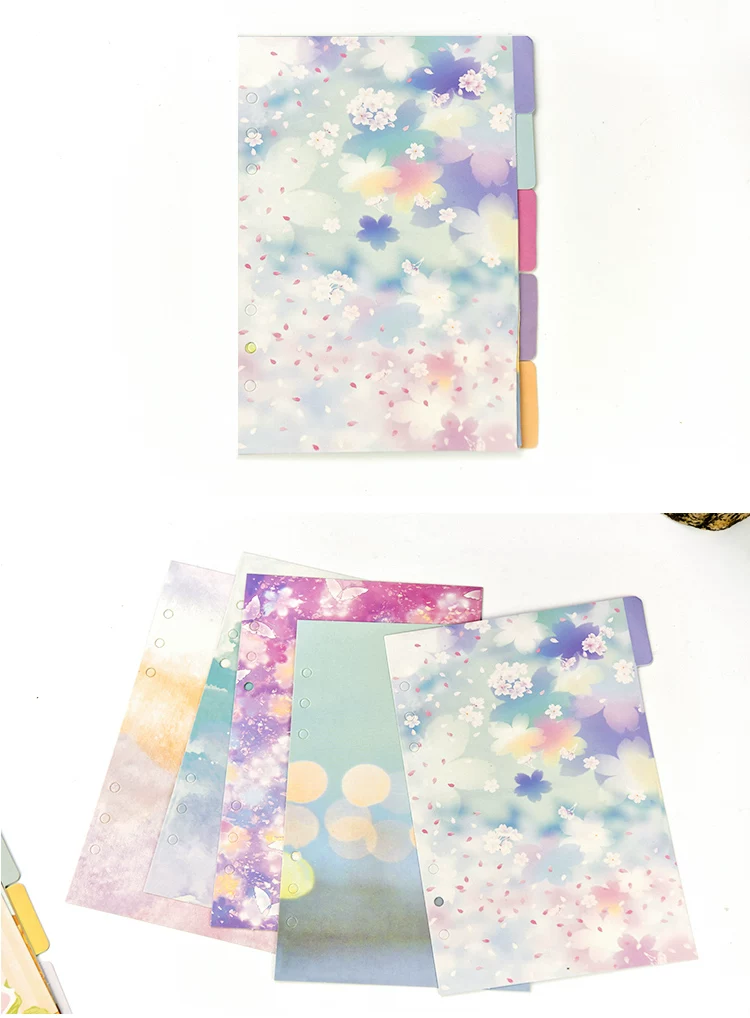 A5 A6 Watercolor Separator Paper Index Page Classification Separator Page 6 Holes Notebook Loose-leaf Book Partition Accessories