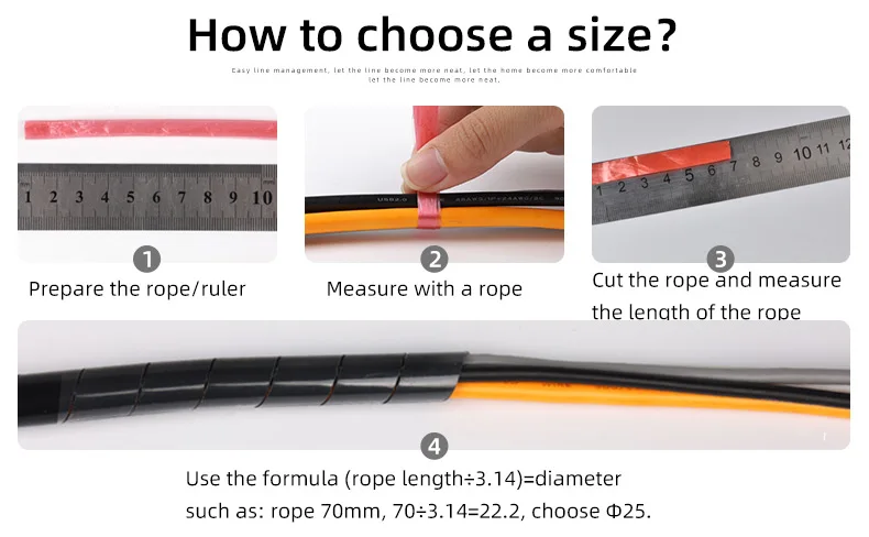 4x25Meters 30x1.5m Spiral Wrap Sleeve Tube Cable Protector Band Winding Pipe Transparent/Black Wire Organizer Plastic Sheath