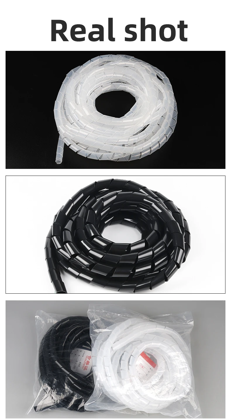 4x25Meters 30x1.5m Spiral Wrap Sleeve Tube Cable Protector Band Winding Pipe Transparent/Black Wire Organizer Plastic Sheath