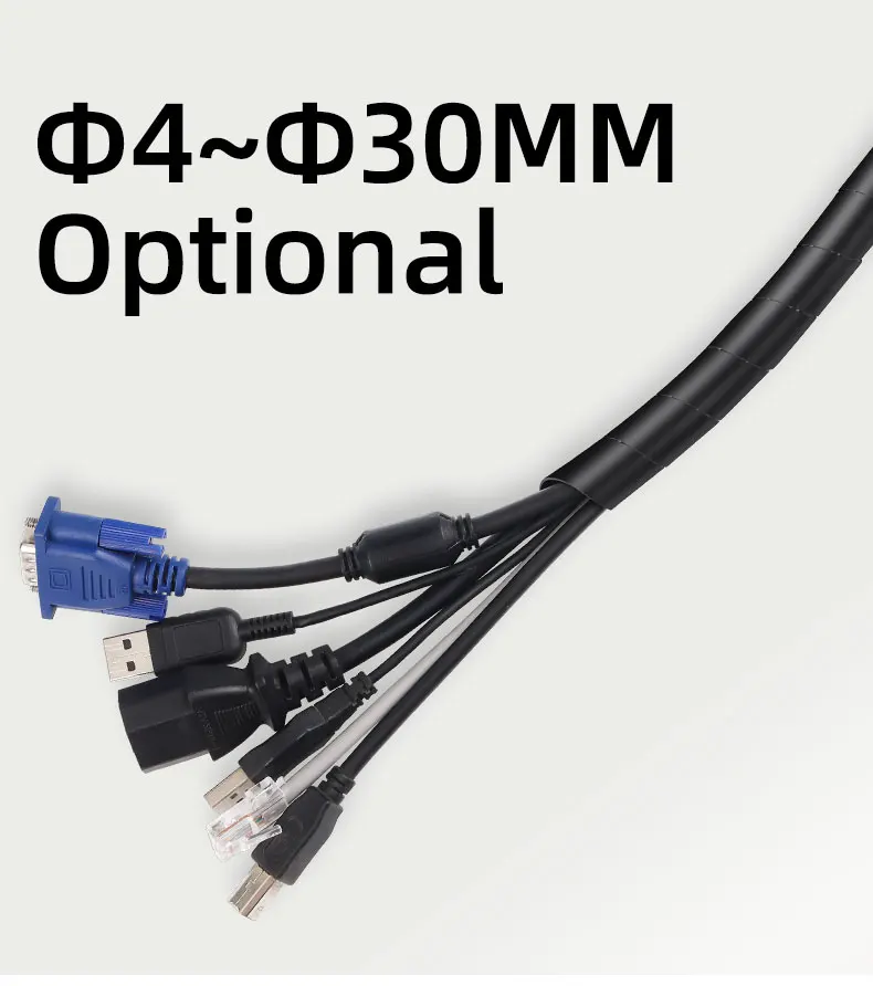 4x25Meters 30x1.5m Spiral Wrap Sleeve Tube Cable Protector Band Winding Pipe Transparent/Black Wire Organizer Plastic Sheath
