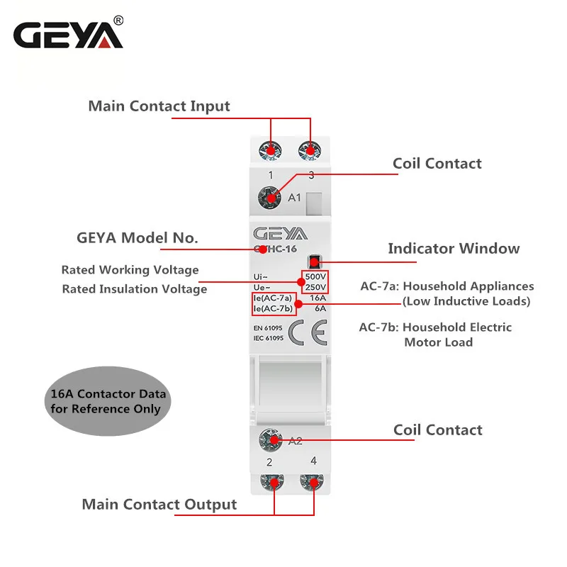 GEYA GYHC Din Rail Household Contactor AC24V 48V 110V 220V 2P 25A 2NC 2NO 1NO1NC 50/60Hz
