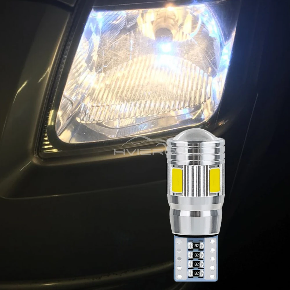 2Pcs T10 W5W Interior Xenon White Blue Yellow LED CANBUS 6SMD 5630 Lens Projector Solid Aluminum Bulbs Side Marker Parking Light