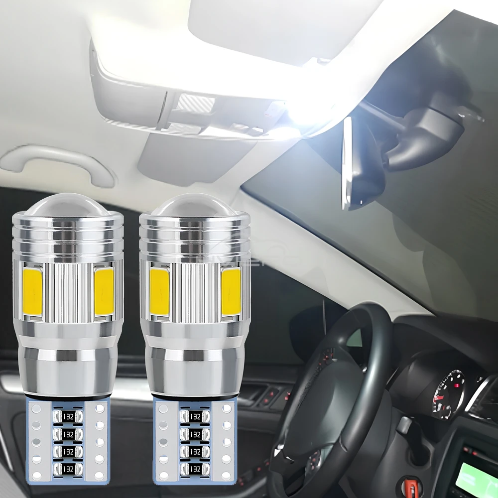 2Pcs T10 W5W Interior Xenon White Blue Yellow LED CANBUS 6SMD 5630 Lens Projector Solid Aluminum Bulbs Side Marker Parking Light
