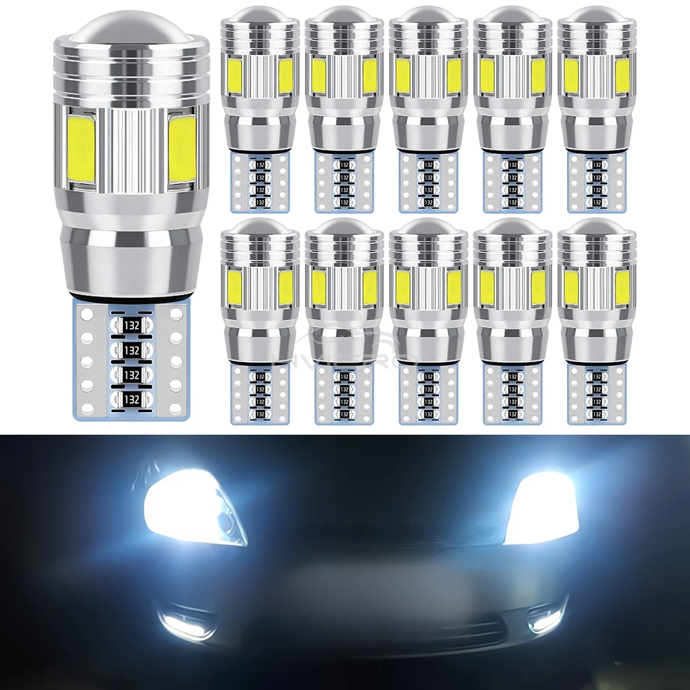 2Pcs T10 W5W Interior Xenon White Blue Yellow LED CANBUS 6SMD 5630 Lens Projector Solid Aluminum Bulbs Side Marker Parking Light