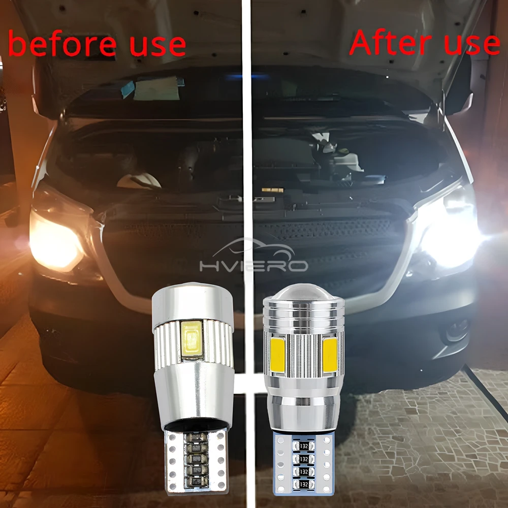 2Pcs T10 W5W Interior Xenon White Blue Yellow LED CANBUS 6SMD 5630 Lens Projector Solid Aluminum Bulbs Side Marker Parking Light
