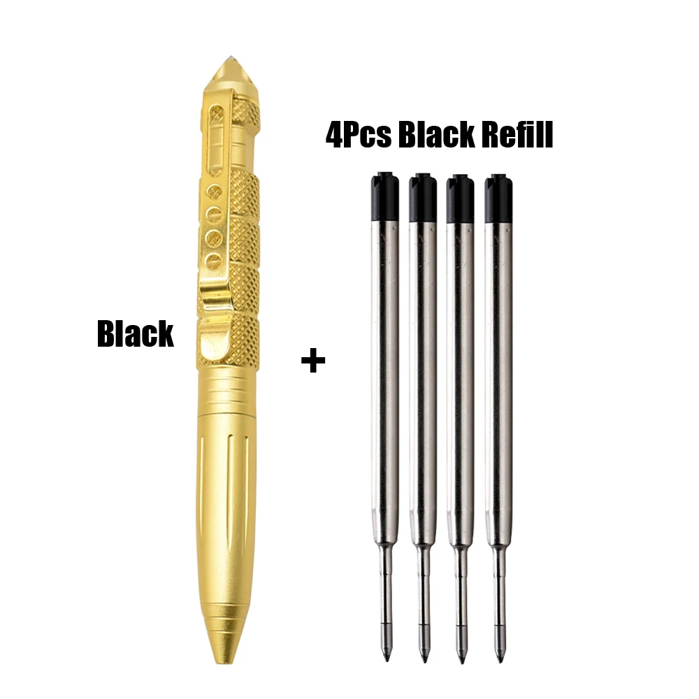 High Quality Metal Colour Tactical Defense Pen+Refill Set School Student Office Ballpoint Pens Luxury Gift Pen