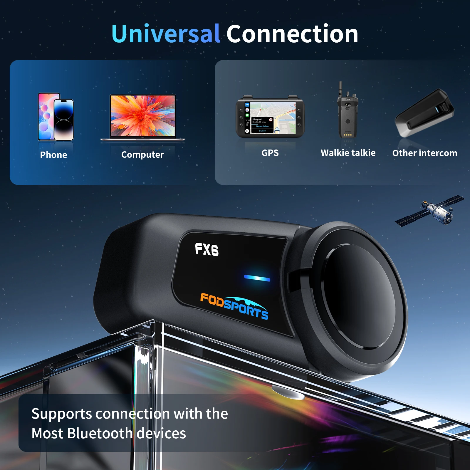 Fodsports FX6 Intercom Motorcycle Walkie-Talkie Helmet Headset 6Rider 1000m Interfono Moto Bluetooth5.0 Motorcycle Communication