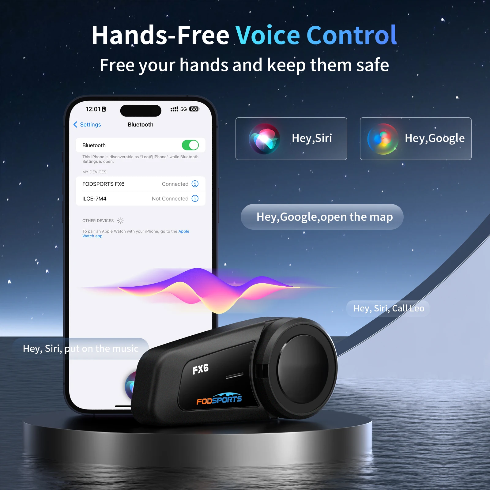 Fodsports FX6 Intercom Motorcycle Walkie-Talkie Helmet Headset 6Rider 1000m Interfono Moto Bluetooth5.0 Motorcycle Communication