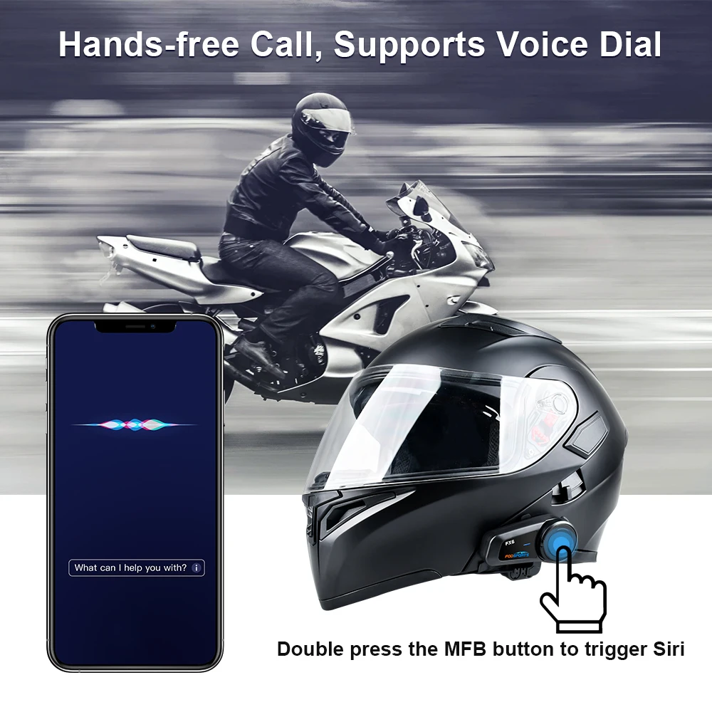 Fodsports FX6 Intercom Motorcycle Walkie-Talkie Helmet Headset 6Rider 1000m Interfono Moto Bluetooth5.0 Motorcycle Communication