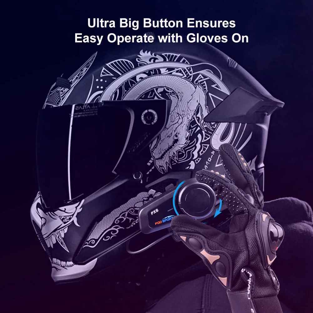 Fodsports FX6 Intercom Motorcycle Walkie-Talkie Helmet Headset 6Rider 1000m Interfono Moto Bluetooth5.0 Motorcycle Communication