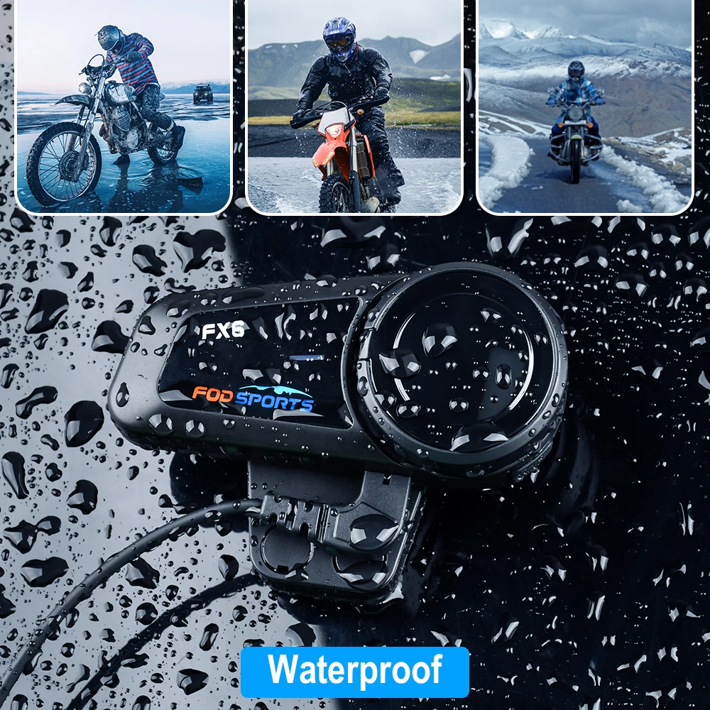 Fodsports FX6 Intercom Motorcycle Walkie-Talkie Helmet Headset 6Rider 1000m Interfono Moto Bluetooth5.0 Motorcycle Communication