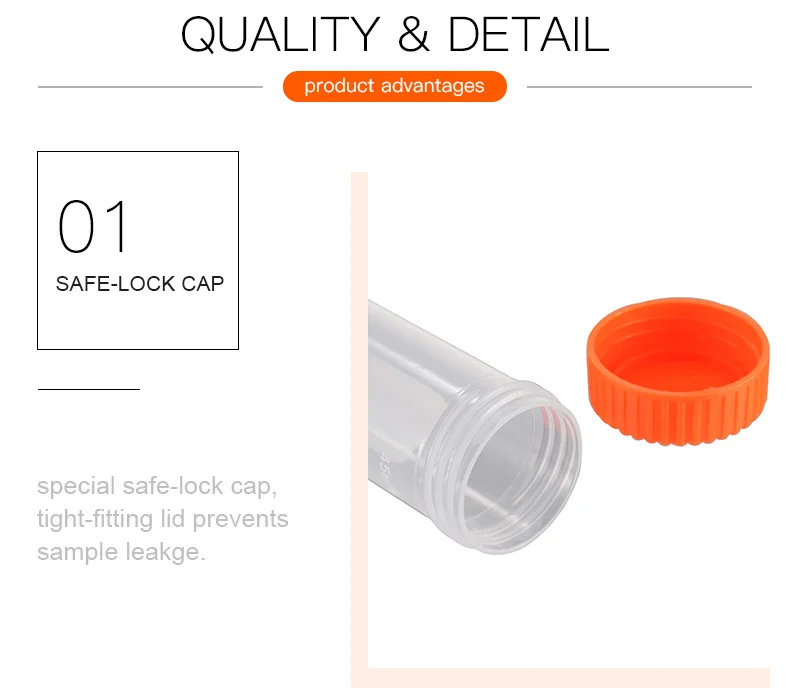 25Pcs/bag 50ml Free-standing Centrifuge Tube Plastic Screw Cap Flat Bottom Centrifuge Tube with Scale