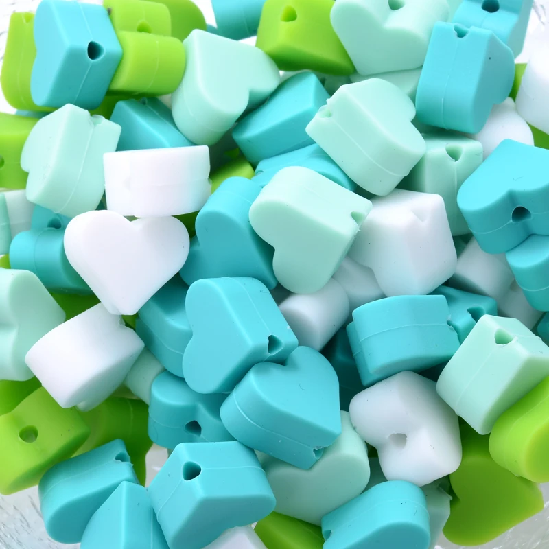 14mm 10Pcs/Lot Heart Shape Silicone Beads Baby Nursing Chewable Teething Beads Pacifier Teether DIY Necklace Accessories
