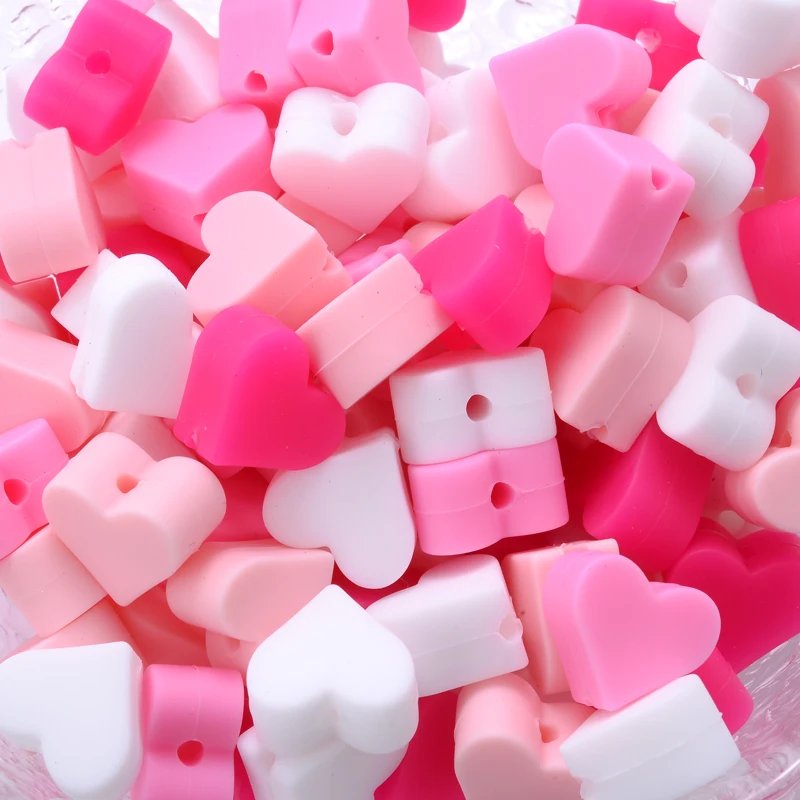 14mm 10Pcs/Lot Heart Shape Silicone Beads Baby Nursing Chewable Teething Beads Pacifier Teether DIY Necklace Accessories