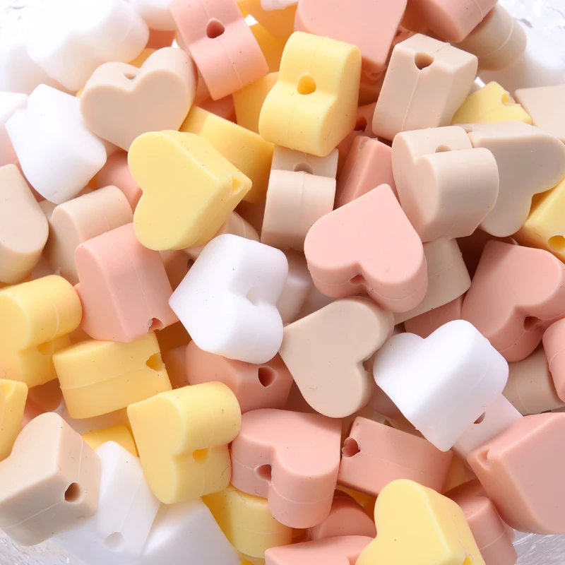 14mm 10Pcs/Lot Heart Shape Silicone Beads Baby Nursing Chewable Teething Beads Pacifier Teether DIY Necklace Accessories