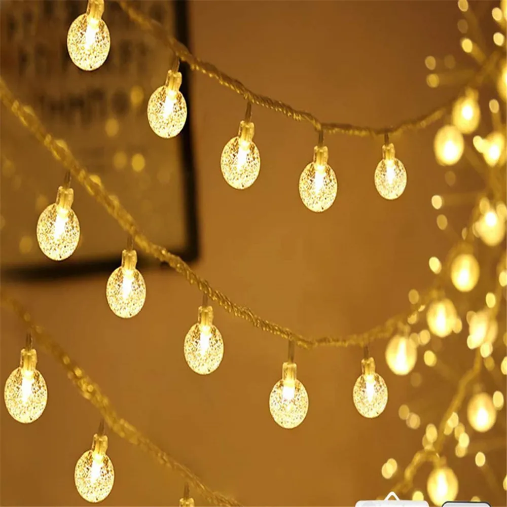 1.5M 3M 6M LED Crystal Ball Garland String Lights Flash Indoor Holiday Lamp 10/20/40 LED Fairy Lights Battery/USB Operated