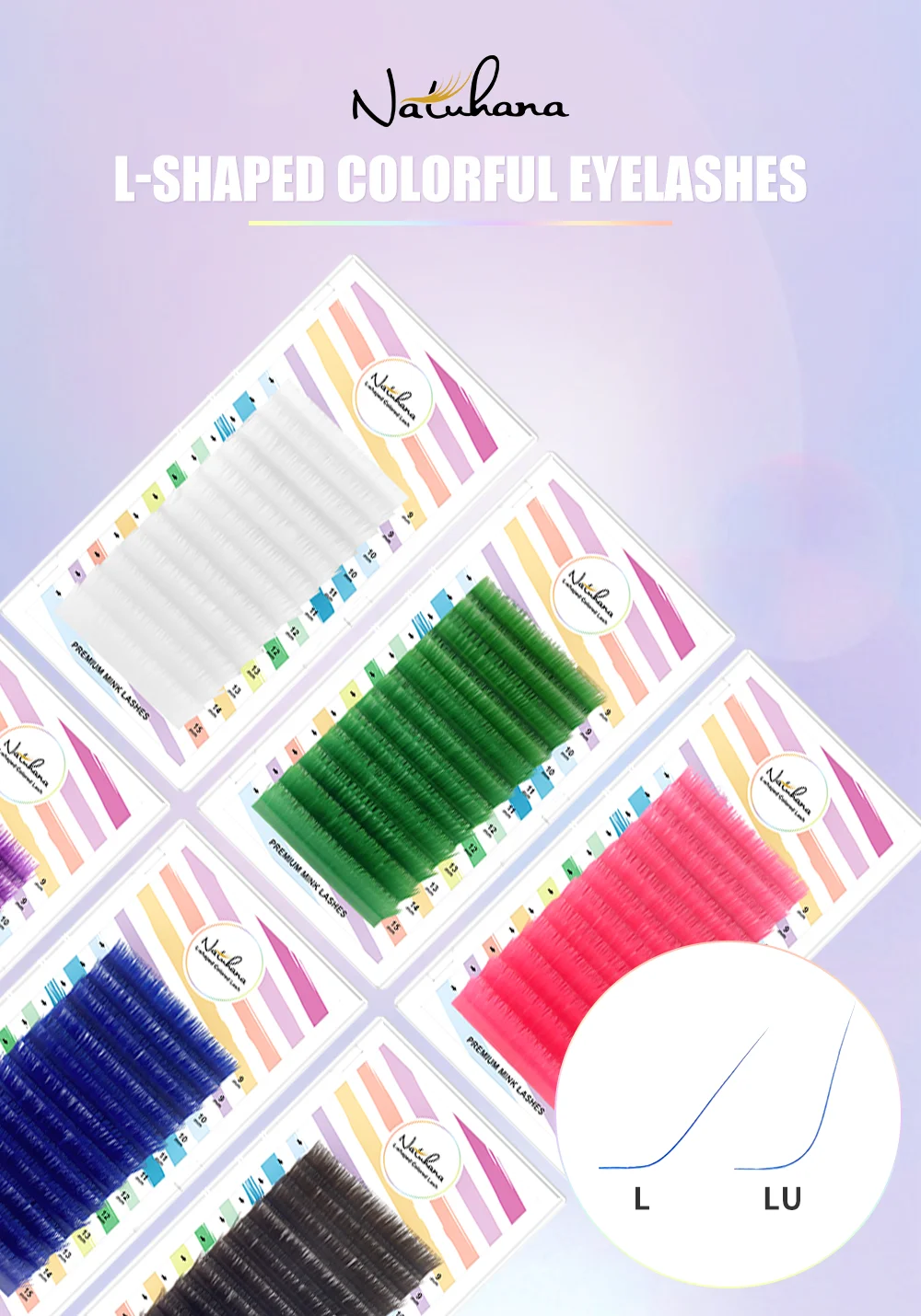 NATUHANA L/LU(M) Curl Auto Fans Colored Lashes Easy Fan Color Eyelash Extension L-Shaped Individual Mink Eyelashes Makeup