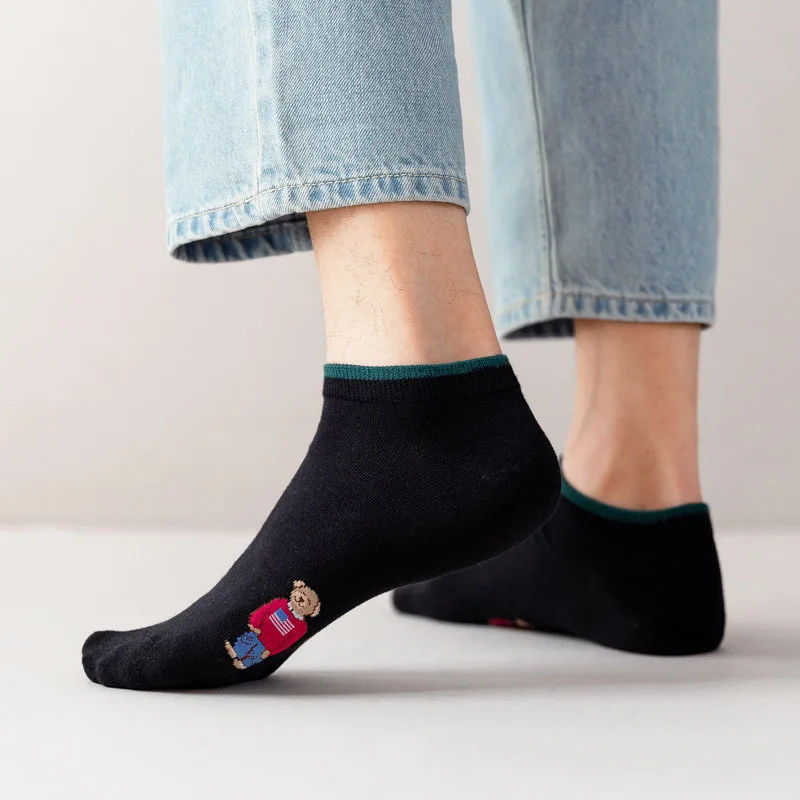 Socks Female Spring And Autumn Mid-tube Embroidery Bear Hose Cute Casual Solid Color Sport Pile Kawaii Socks Harajuku Calcetines