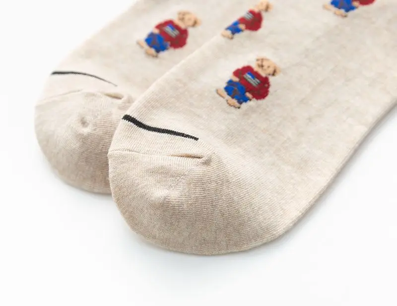 Socks Female Spring And Autumn Mid-tube Embroidery Bear Hose Cute Casual Solid Color Sport Pile Kawaii Socks Harajuku Calcetines