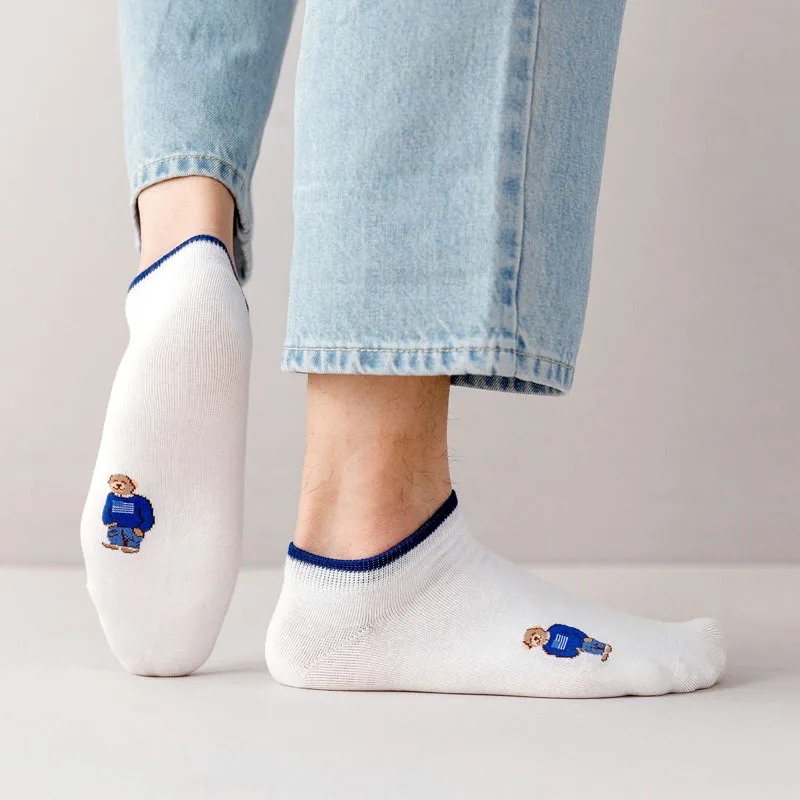 Socks Female Spring And Autumn Mid-tube Embroidery Bear Hose Cute Casual Solid Color Sport Pile Kawaii Socks Harajuku Calcetines