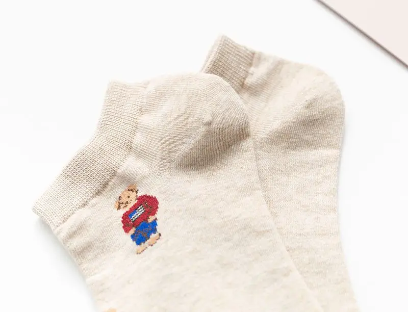 Socks Female Spring And Autumn Mid-tube Embroidery Bear Hose Cute Casual Solid Color Sport Pile Kawaii Socks Harajuku Calcetines