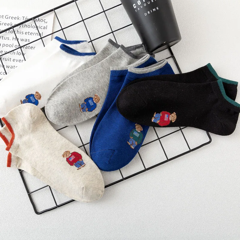 Socks Female Spring And Autumn Mid-tube Embroidery Bear Hose Cute Casual Solid Color Sport Pile Kawaii Socks Harajuku Calcetines