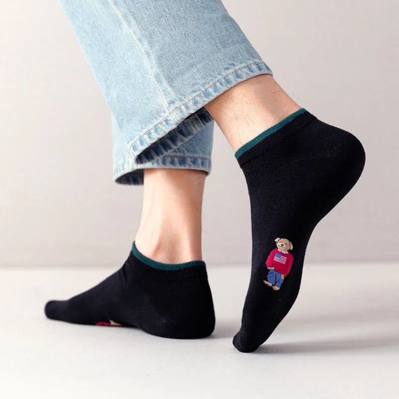 Socks Female Spring And Autumn Mid-tube Embroidery Bear Hose Cute Casual Solid Color Sport Pile Kawaii Socks Harajuku Calcetines