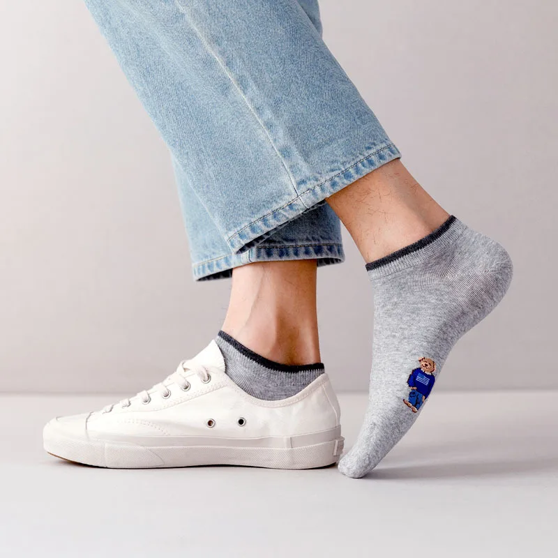 Socks Female Spring And Autumn Mid-tube Embroidery Bear Hose Cute Casual Solid Color Sport Pile Kawaii Socks Harajuku Calcetines