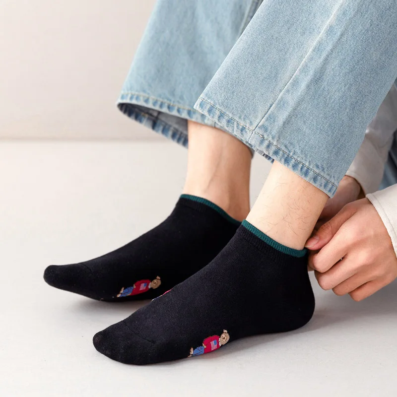 Socks Female Spring And Autumn Mid-tube Embroidery Bear Hose Cute Casual Solid Color Sport Pile Kawaii Socks Harajuku Calcetines