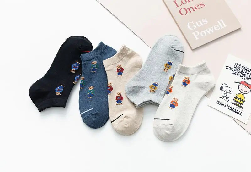 Socks Female Spring And Autumn Mid-tube Embroidery Bear Hose Cute Casual Solid Color Sport Pile Kawaii Socks Harajuku Calcetines