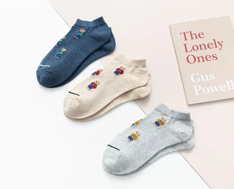 Socks Female Spring And Autumn Mid-tube Embroidery Bear Hose Cute Casual Solid Color Sport Pile Kawaii Socks Harajuku Calcetines