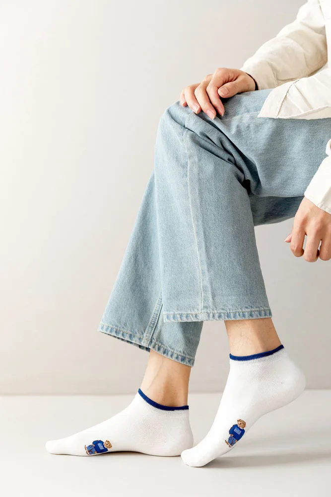 Socks Female Spring And Autumn Mid-tube Embroidery Bear Hose Cute Casual Solid Color Sport Pile Kawaii Socks Harajuku Calcetines