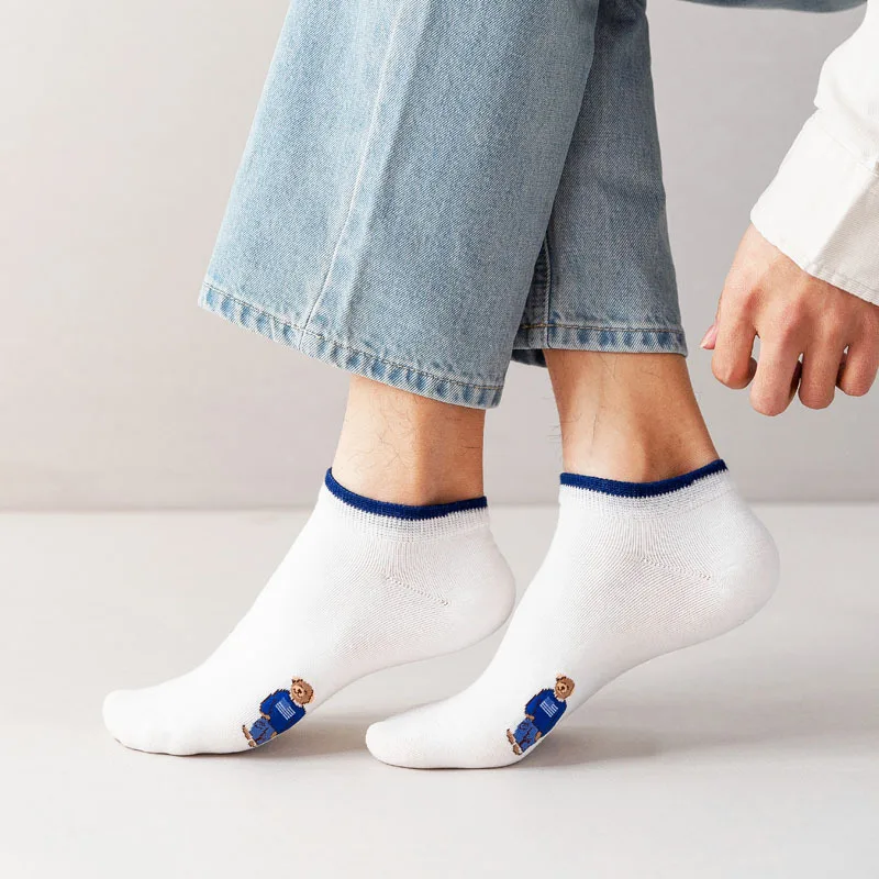 Socks Female Spring And Autumn Mid-tube Embroidery Bear Hose Cute Casual Solid Color Sport Pile Kawaii Socks Harajuku Calcetines